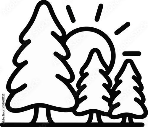 Stylized trees under a bright sun on a clear day