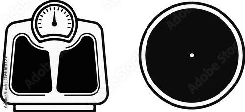 Stylized icon of a mechanical scale and a circular dial with a central dot