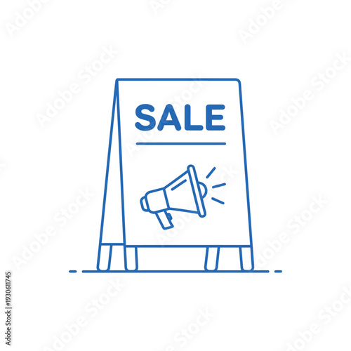 Sale Announcement Sign with Megaphone Icon.