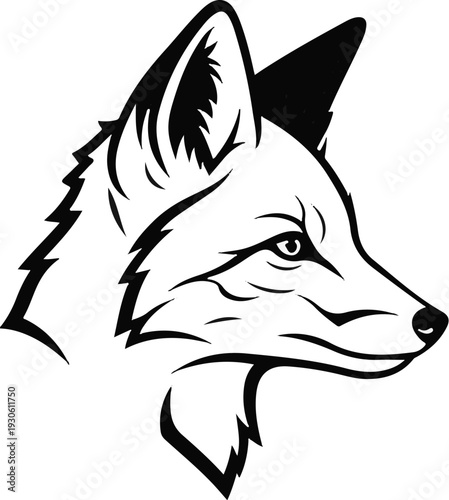 Stylized profile of a black fox head with sharp, angular features