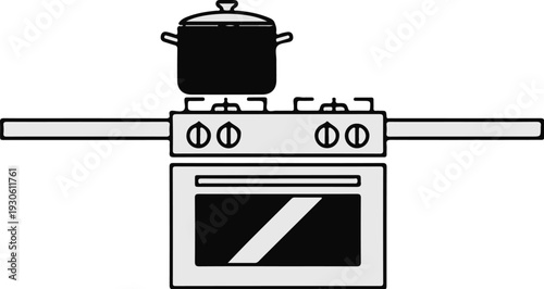 Stylized illustration of a pot on a stovetop with an oven below