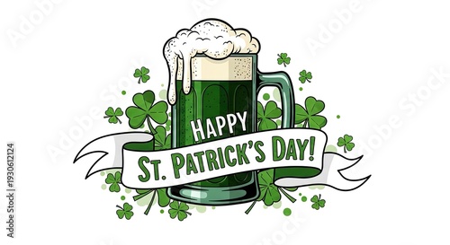 Happy st patrick's day beer and shamrocks celebration