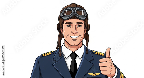 Smiling Male Pilot in Uniform Giving Thumbs Up.