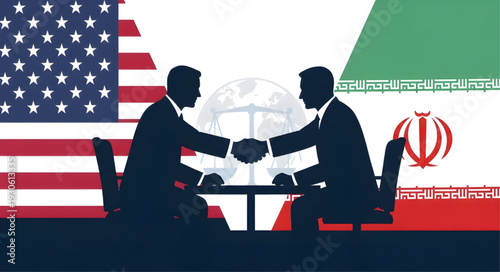 US Iran Relations Diplomatic Meeting Illustration, World Politics and Foreign Policy Background