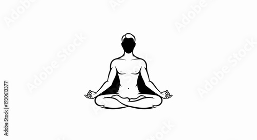Stylized figure in meditation pose, black and white outline