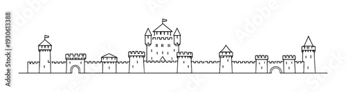 Medieval castle wall with towers and battlements for background design poster and historical architecture concept