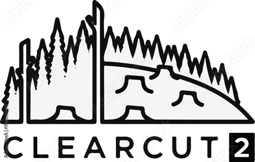 Stylized logo showing a forest line with tree stumps and the word CLEARCUT 2