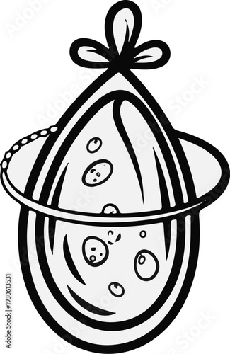 Stylized outline of a baby's bib with polka dots, tied at the top