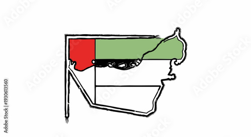 Stylized map of the United Arab Emirates in national flag colors