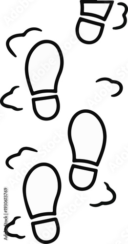 Stylized footprint outlines in a diagonal path with scattered wisps