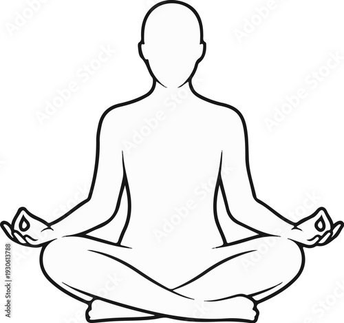 Stylized outline of a person in a lotus meditation pose, hands in mudras