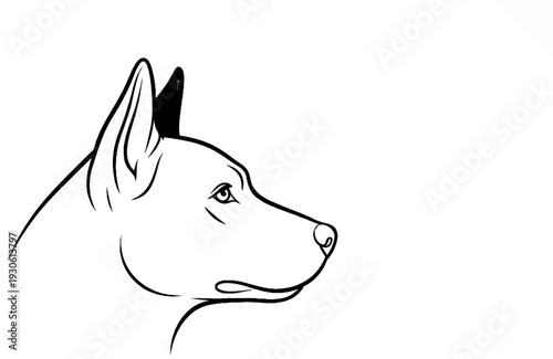 Stylized profile sketch of a dog's head with alert ears