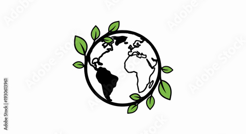 Stylized globe with green leaves growing around it