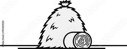 Stylized illustration of a large haystack with a smaller bale in front