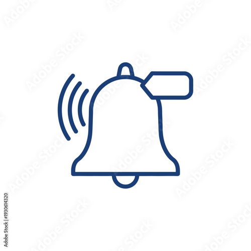 Simple Line Art Icon of a Ringing Bell with Notification Symbol.