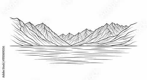 Stylized mountain range reflected in tranquil water