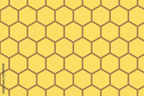 Honeycomb pattern on yellow background . Yellow hexagonal honeycomb background . Vector illustration