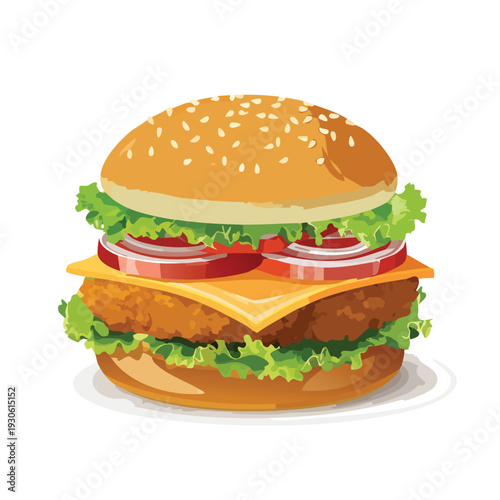 Delicious burger with fresh ingredients isolated on white