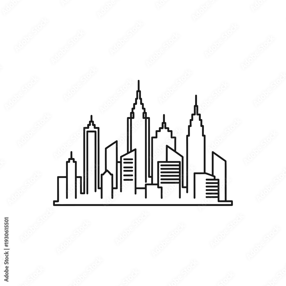 Obraz premium Minimalist Black and White Skyline Illustration of Modern Cityscape for Urban Design
