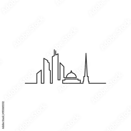 Minimalist City Skyline Silhouette with Modern Buildings and Famous Landmark