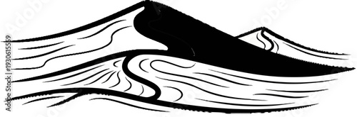 Stylized desert dunes with a winding path to a peak