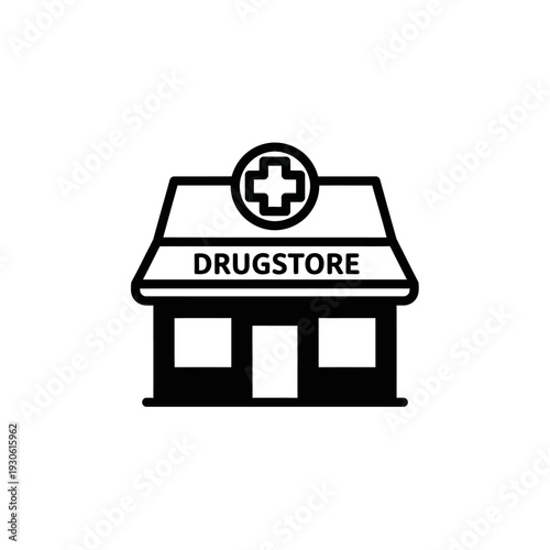 Minimalist Illustration of a Modern Drugstore Building with Signage