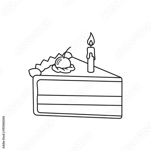Minimalist Line Art of Birthday Cake with Candle and Candle Flame