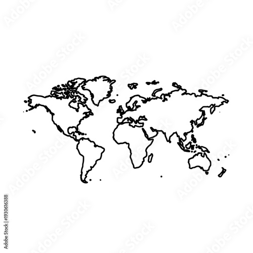Minimalist Black and White World Map Illustration for Global Connectivity