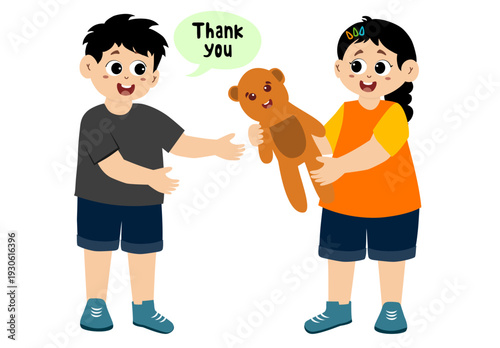 Vector illustration of cute little kid saying thank you.  little kid saying thank you.