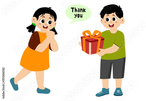 Vector illustration of cute little kid saying thank you.  little kid saying thank you.