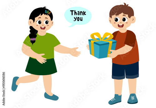 Vector illustration of cute little kid saying thank you.  little kid saying thank you.