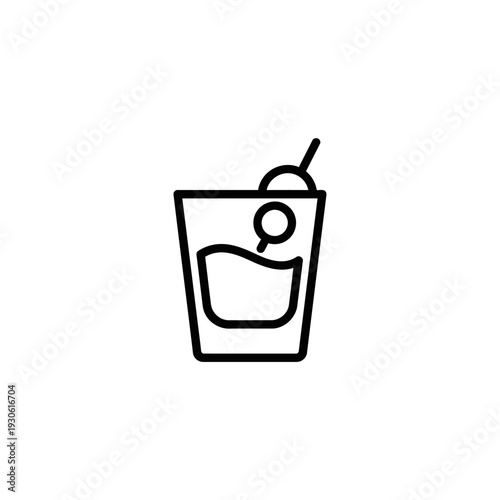 Minimalist Line Drawing of a Refreshing Cocktail with Straw for Summer Drinks
