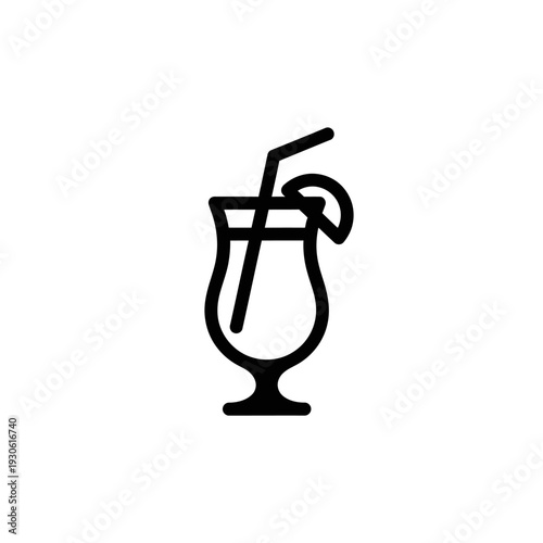 Minimalist Line Drawing of a Refreshing Cocktail Glass with Lemon Slice and Straw