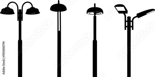 Four different types of outdoor lamp posts