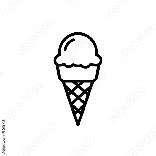 Minimalist Line Drawing of a Single Ice Cream Cone on White Background