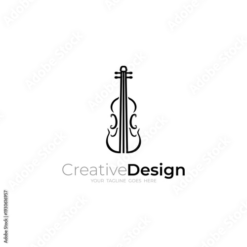 elegant violin logo design vector with line style in black color