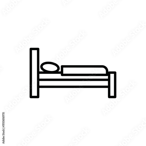 Minimalist Line Drawing of a Single Bed with Pillow in Simple Style