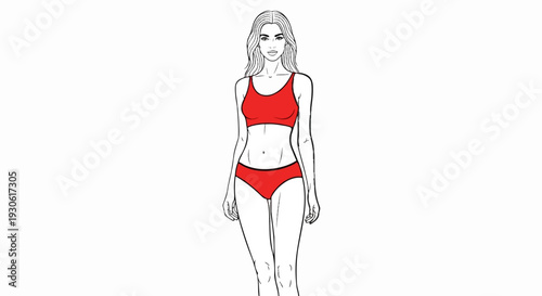 Stylized sketch of a woman in red lingerie