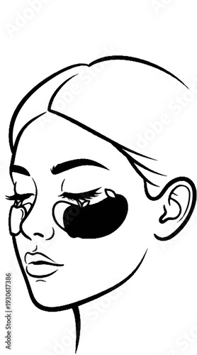 Stylized sketch of a woman's face with closed eyes and eye patches