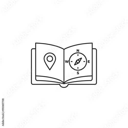 Open Book with Compass and Location Marker for Adventure Planning and Navigation