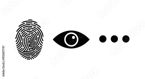 Fingerprint and eye icons with dots for identification concept