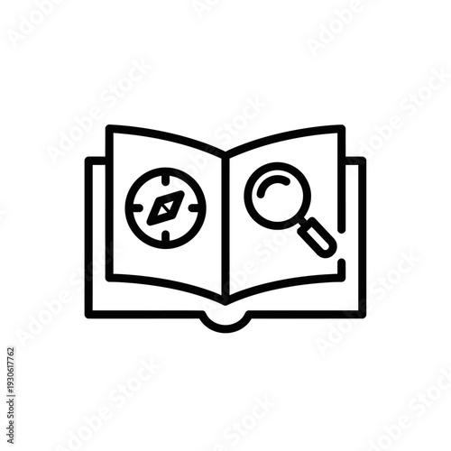 Open Book with Compass and Magnifying Glass for Exploration and Navigation Concepts