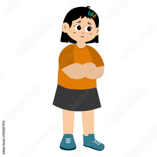 Cute little girl showing a sulking expression. Vector illustration