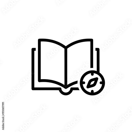 Open Book with Digital Compass Icon for Reading and Navigation Concept