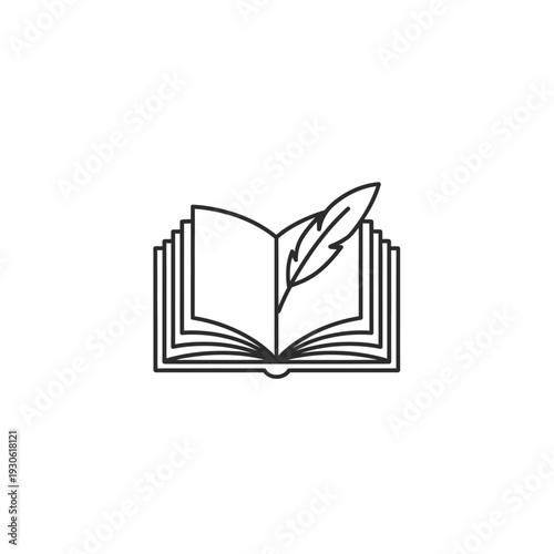 Open Book with Feather Pen for Literary and Creative Writing Concepts