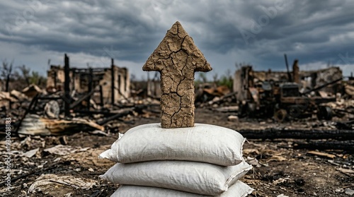 Fertilizer Cost Upward Trend Graph In Blurred Abandoned Farm