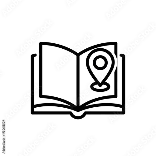 Open Book with Location Pin Icon Representing Travel and Navigation Concepts