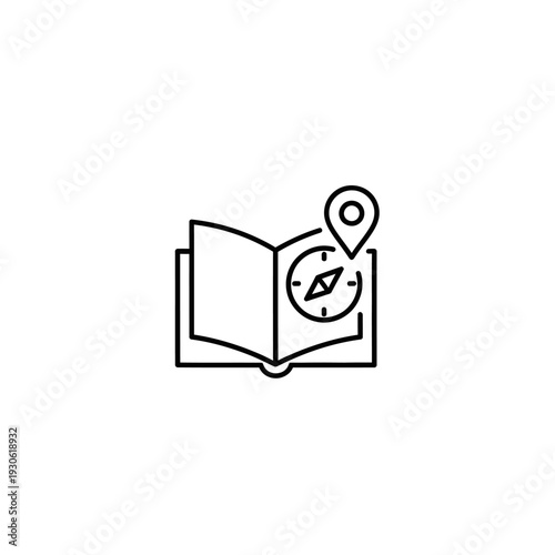 Open Book with Navigation Icons Representing Travel and Navigation Concepts