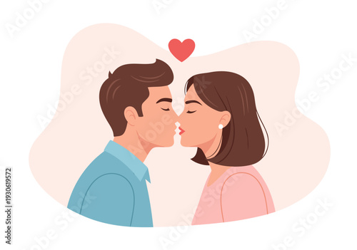 Romantic couple kissing vector illustration with heart icon, celebrating love and relationships, high quality