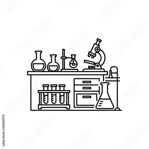 Modern Laboratory Equipment with Test Tubes and Microscope for Scientific Research